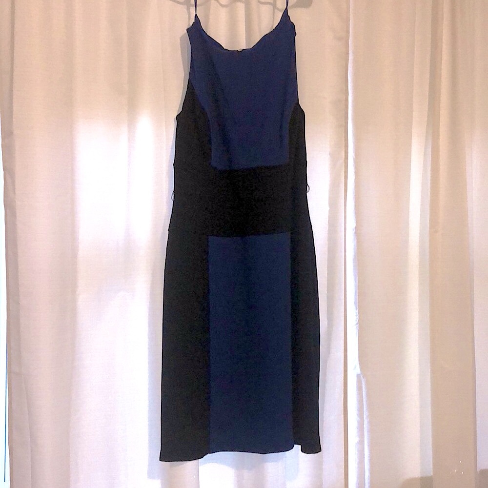 donna ricco Blue and black color block dress